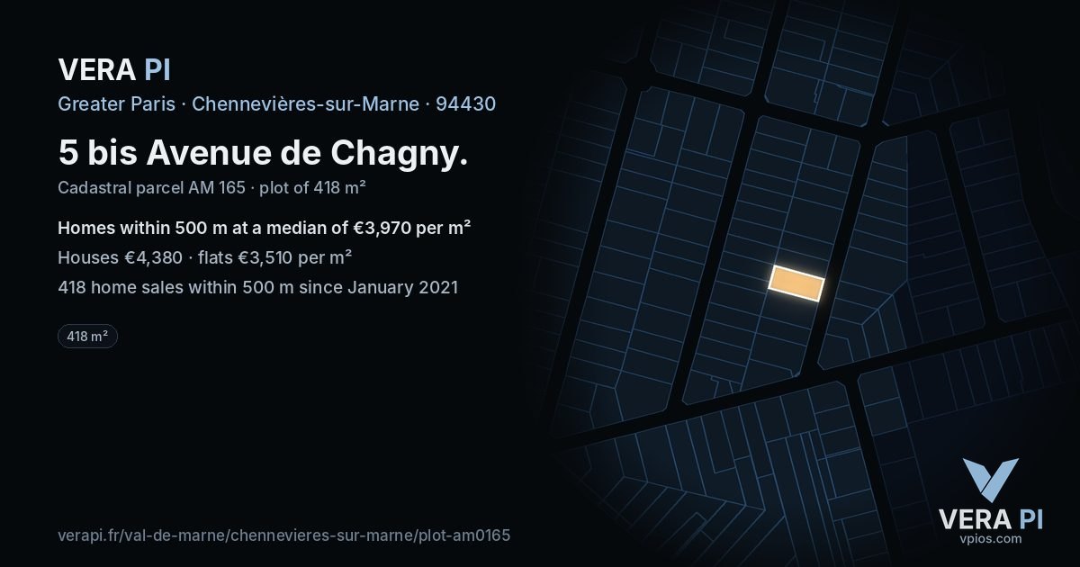5 bis Avenue de Chagny, Chennevières-sur-Marne at night – the plot lit, the parcels around coloured by the prices near them