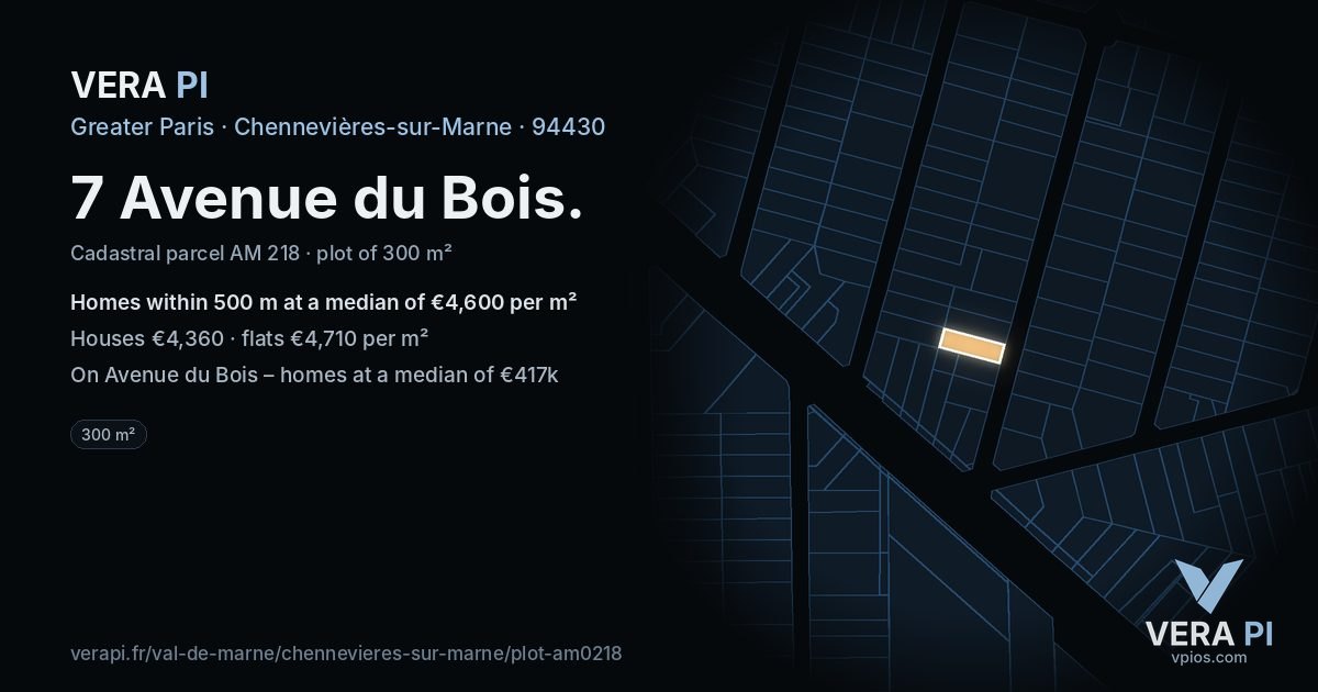 7 Avenue du Bois, Chennevières-sur-Marne at night – the plot lit, the parcels around coloured by the prices near them