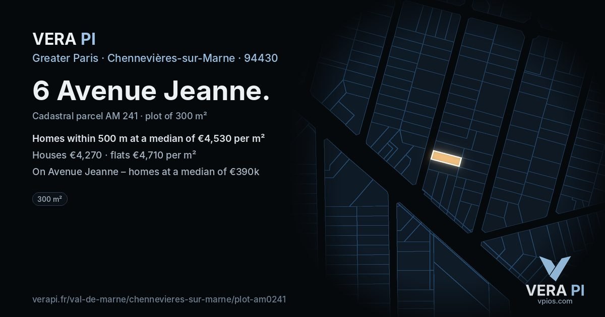 6 Avenue Jeanne, Chennevières-sur-Marne at night – the plot lit, the parcels around coloured by the prices near them