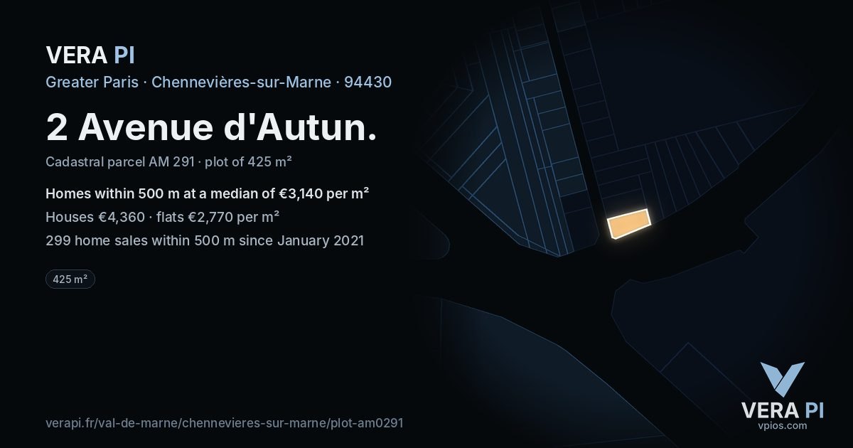 2 Avenue d'Autun, Chennevières-sur-Marne at night – the plot lit, the parcels around coloured by the prices near them