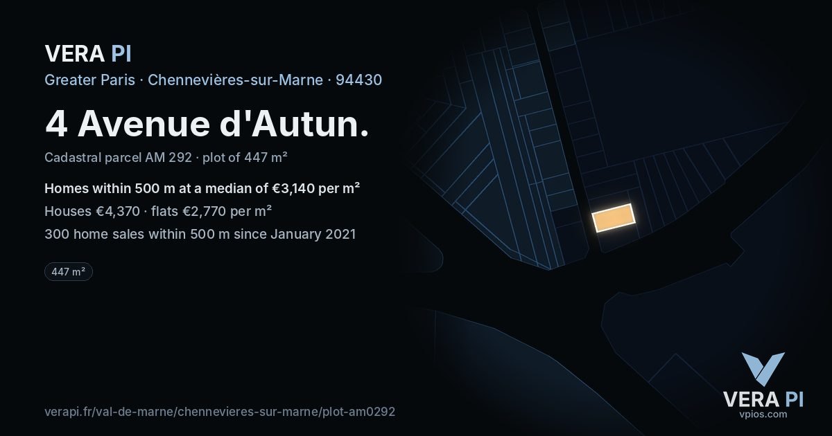 4 Avenue d'Autun, Chennevières-sur-Marne at night – the plot lit, the parcels around coloured by the prices near them