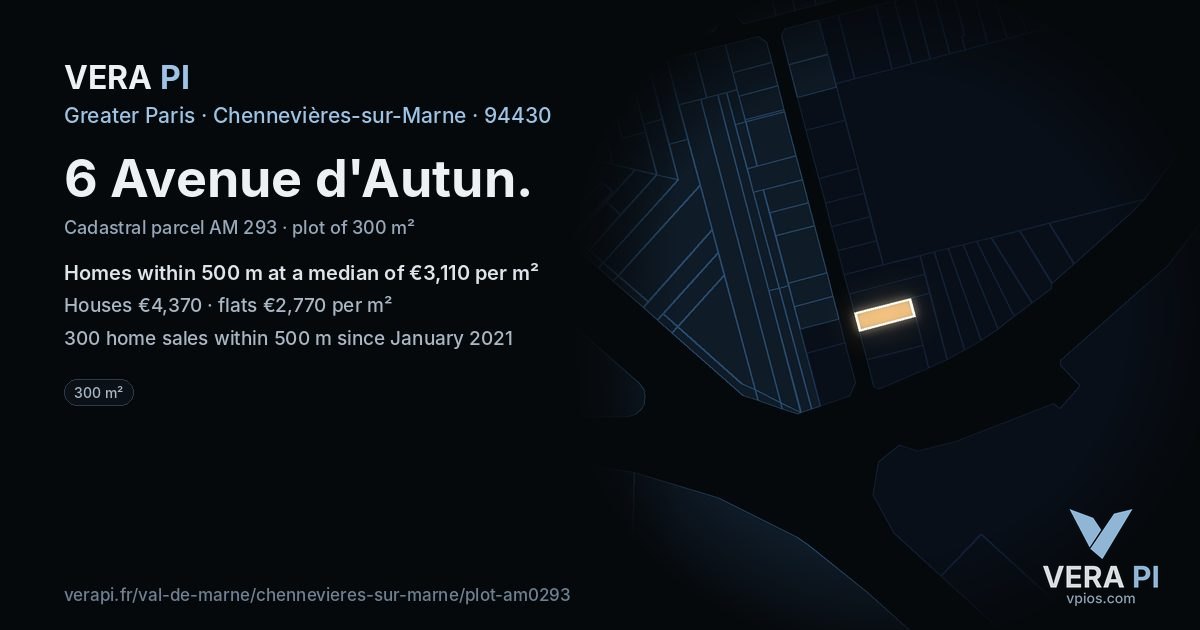 6 Avenue d'Autun, Chennevières-sur-Marne at night – the plot lit, the parcels around coloured by the prices near them