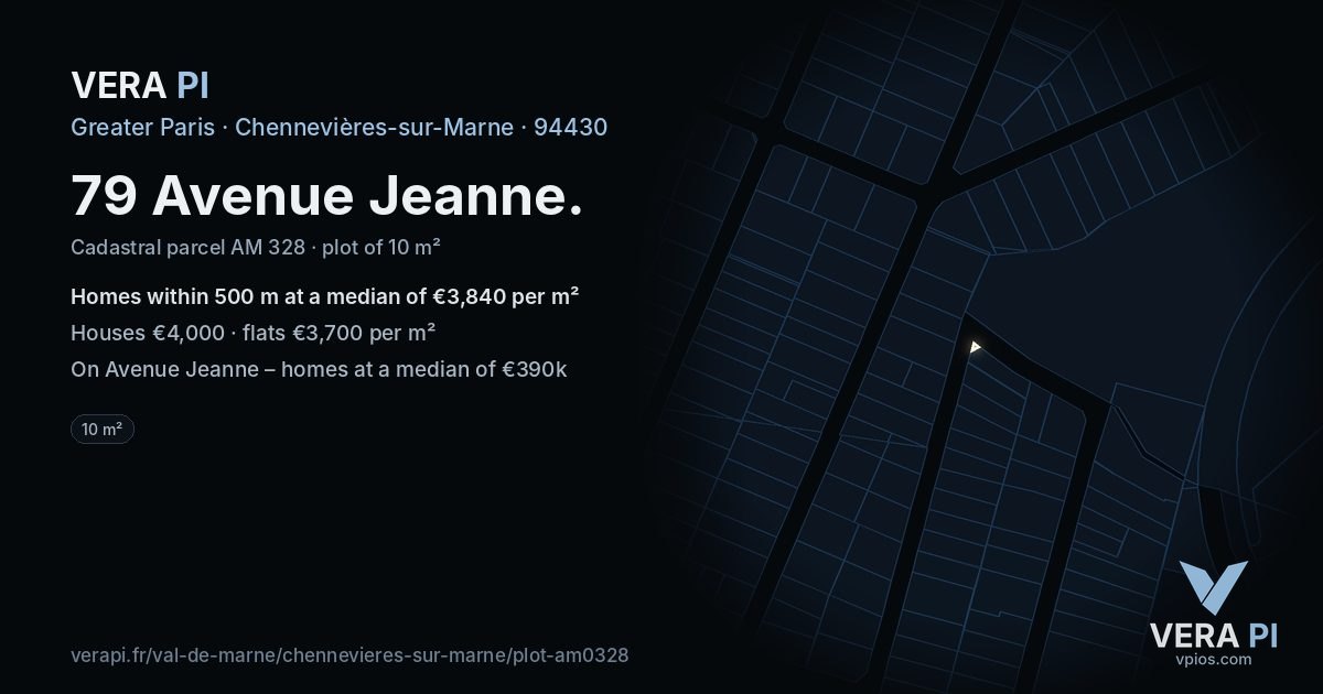 79 Avenue Jeanne, Chennevières-sur-Marne at night – the plot lit, the parcels around coloured by the prices near them