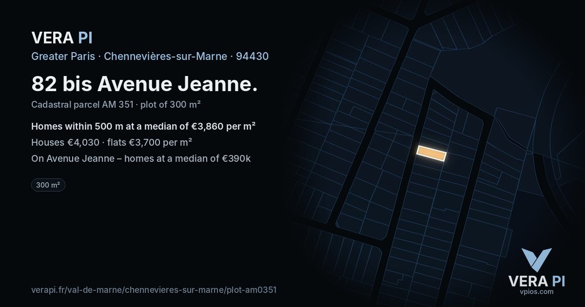 82 bis Avenue Jeanne, Chennevières-sur-Marne at night – the plot lit, the parcels around coloured by the prices near them