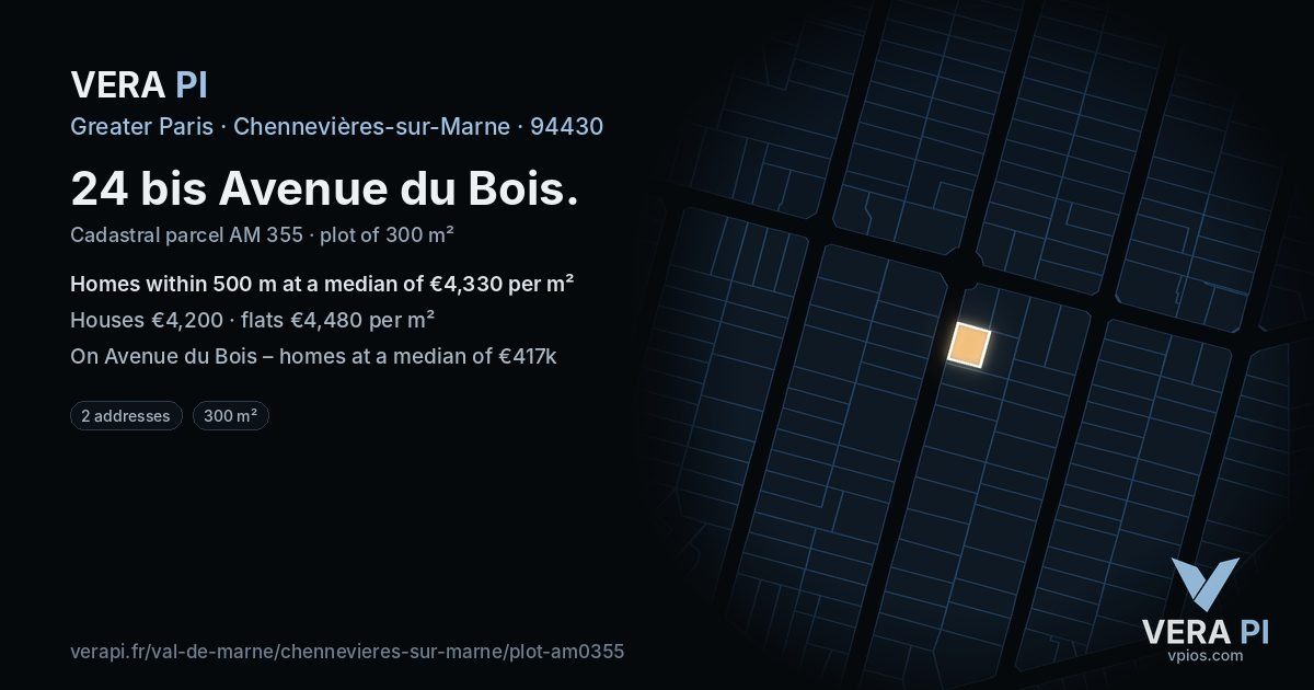 24 bis Avenue du Bois, Chennevières-sur-Marne at night – the plot lit, the parcels around coloured by the prices near them