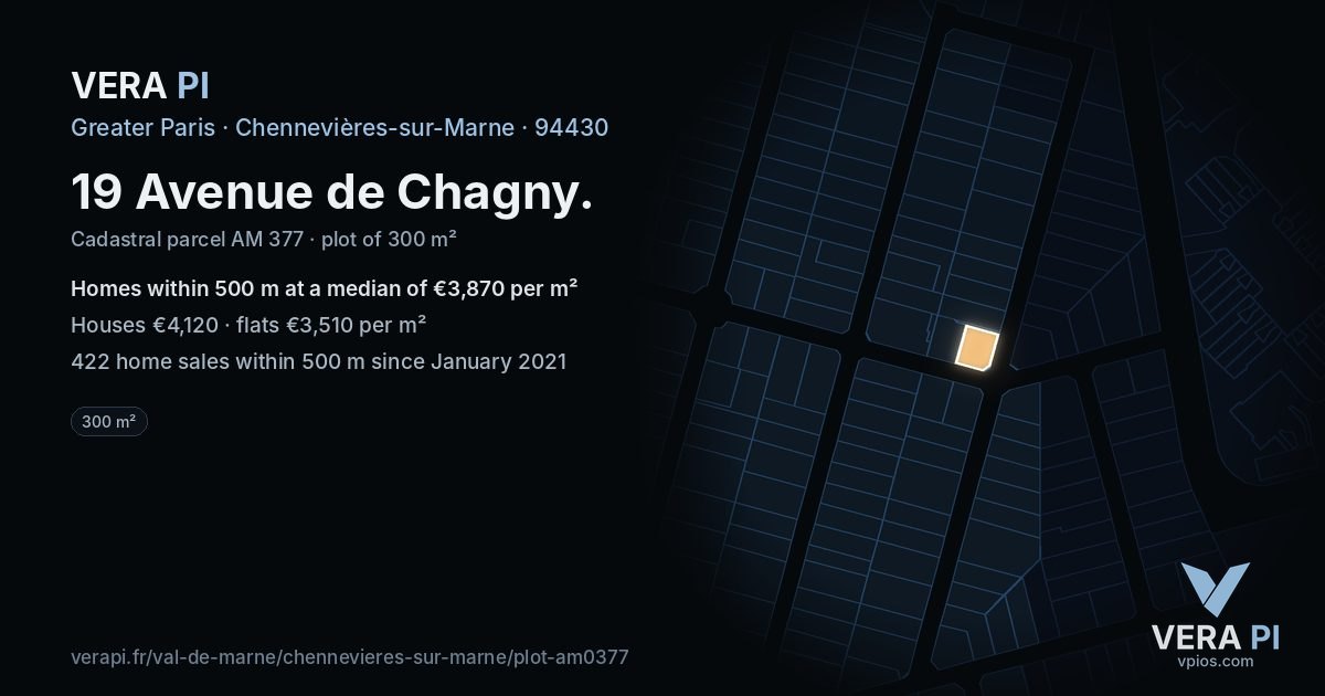 19 Avenue de Chagny, Chennevières-sur-Marne at night – the plot lit, the parcels around coloured by the prices near them