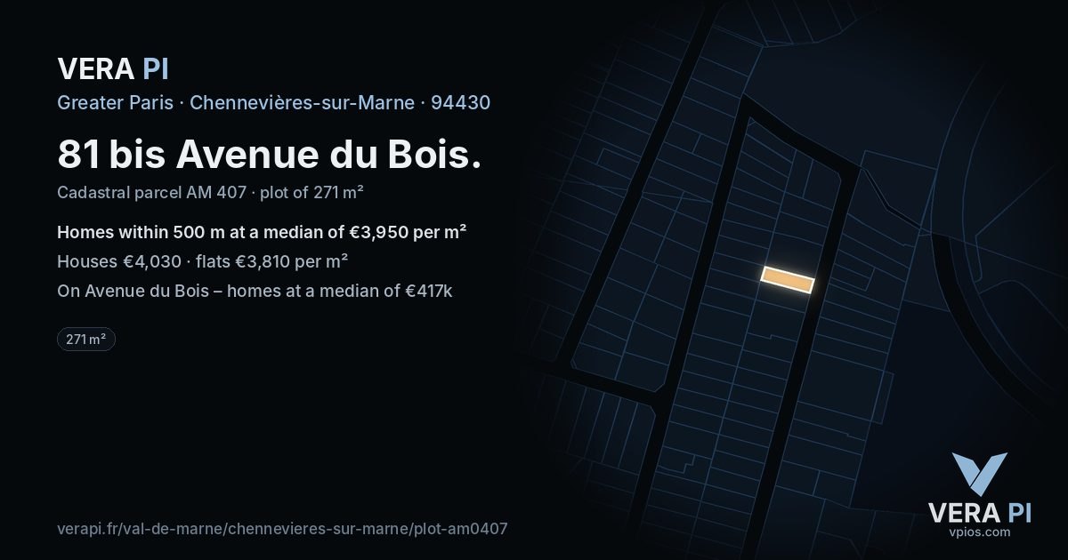 81 bis Avenue du Bois, Chennevières-sur-Marne at night – the plot lit, the parcels around coloured by the prices near them