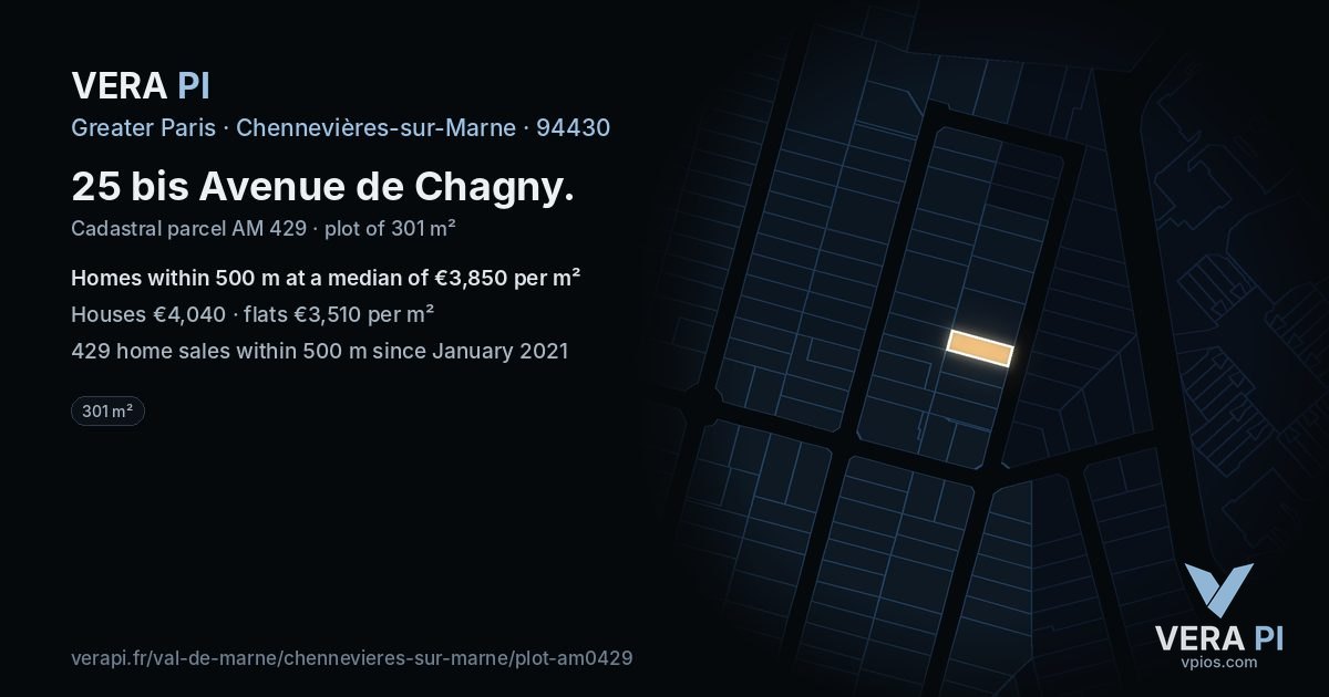 25 bis Avenue de Chagny, Chennevières-sur-Marne at night – the plot lit, the parcels around coloured by the prices near them