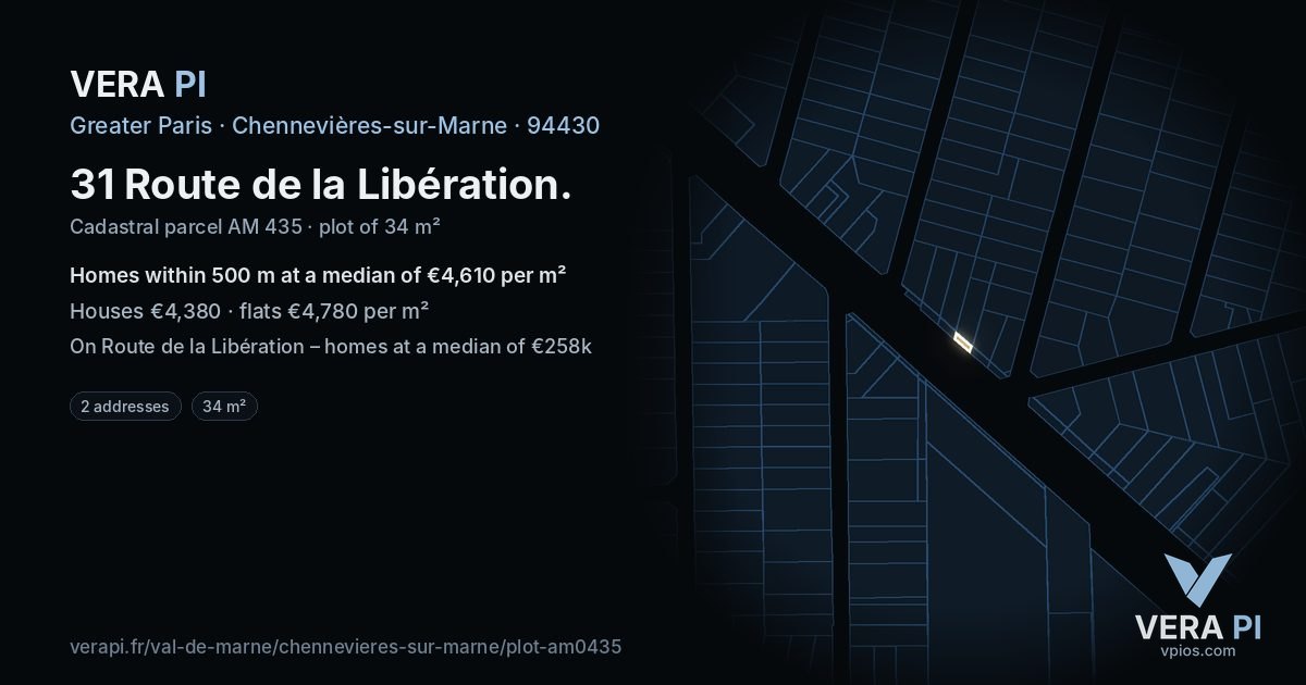 31 Route de la Libération, Chennevières-sur-Marne at night – the plot lit, the parcels around coloured by the prices near them