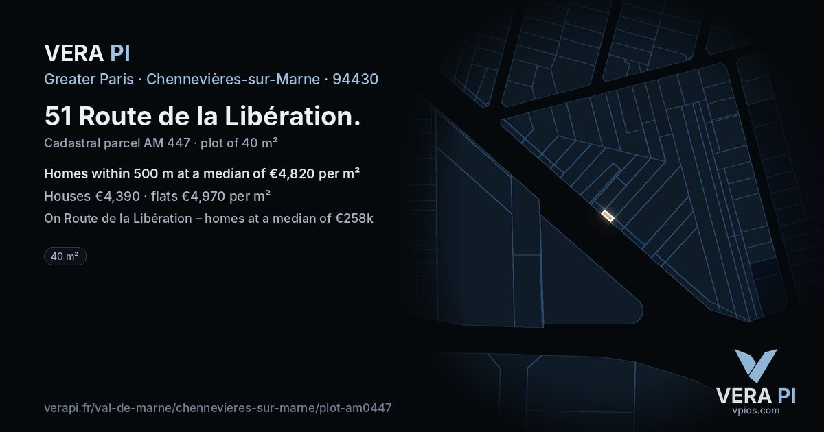 51 Route de la Libération, Chennevières-sur-Marne at night – the plot lit, the parcels around coloured by the prices near them