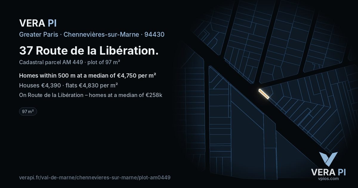 37 Route de la Libération, Chennevières-sur-Marne at night – the plot lit, the parcels around coloured by the prices near them