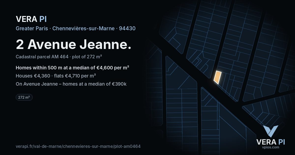 2 Avenue Jeanne, Chennevières-sur-Marne at night – the plot lit, the parcels around coloured by the prices near them