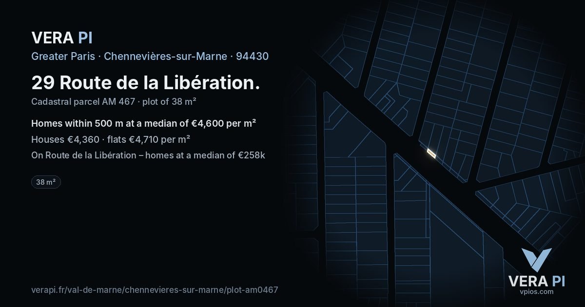 29 Route de la Libération, Chennevières-sur-Marne at night – the plot lit, the parcels around coloured by the prices near them