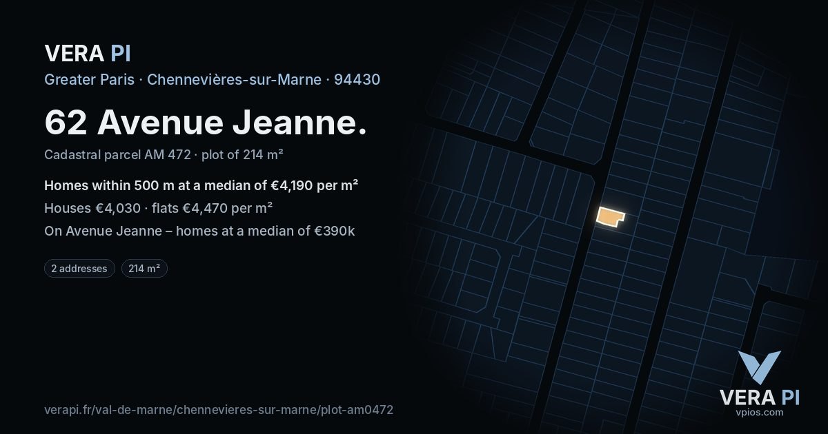 62 Avenue Jeanne, Chennevières-sur-Marne at night – the plot lit, the parcels around coloured by the prices near them