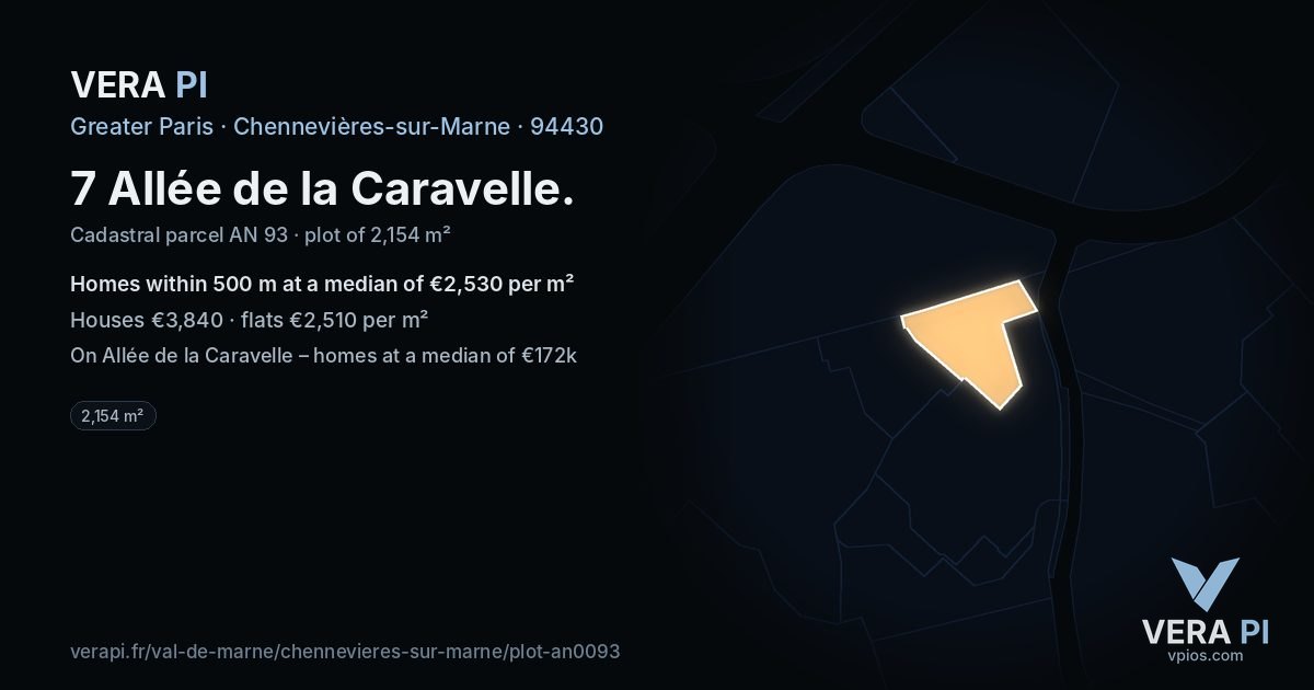 7 Allée de la Caravelle, Chennevières-sur-Marne at night – the plot lit, the parcels around coloured by the prices near them