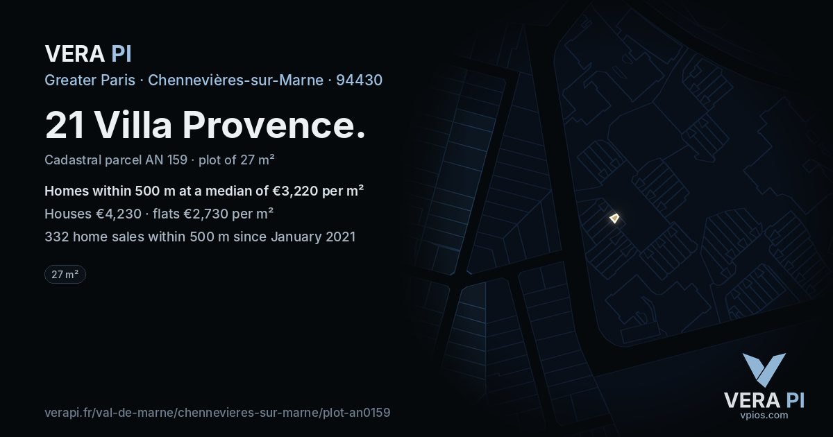21 Villa Provence, Chennevières-sur-Marne at night – the plot lit, the parcels around coloured by the prices near them