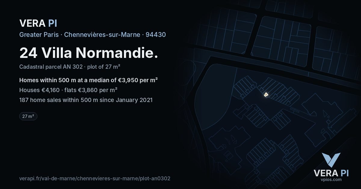 24 Villa Normandie, Chennevières-sur-Marne at night – the plot lit, the parcels around coloured by the prices near them
