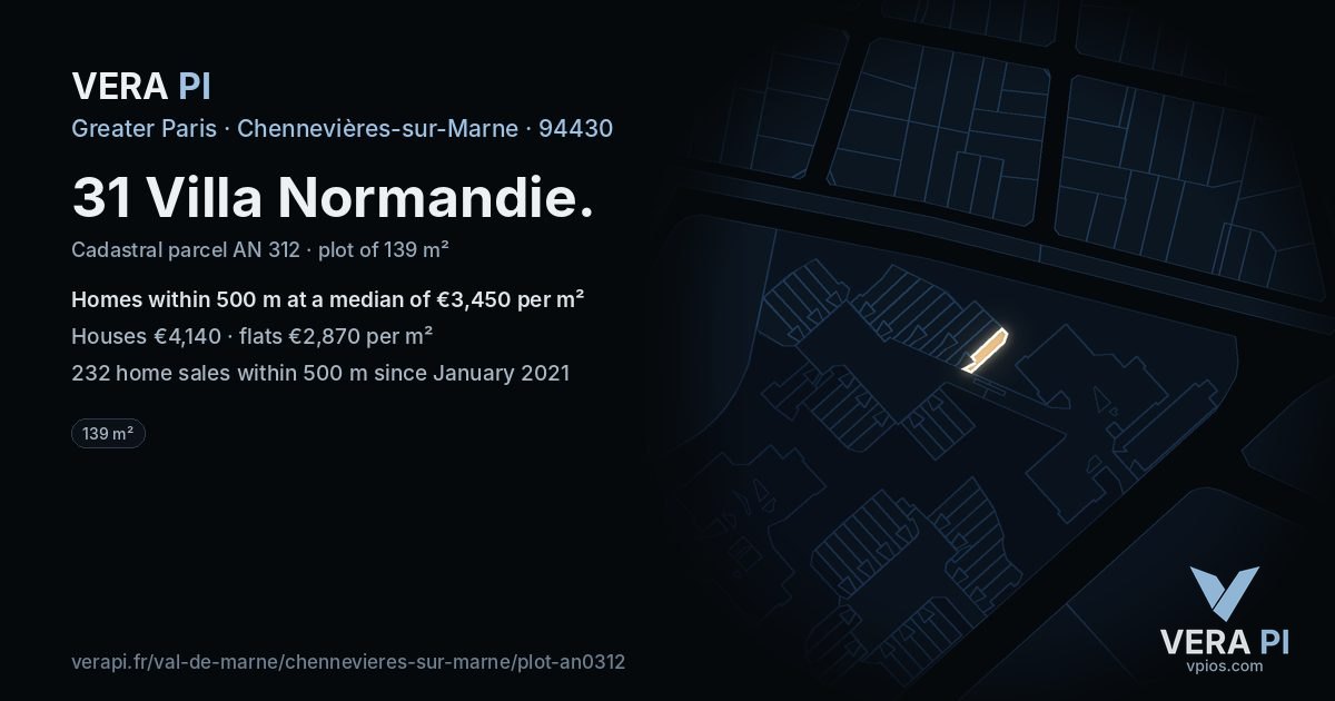 31 Villa Normandie, Chennevières-sur-Marne at night – the plot lit, the parcels around coloured by the prices near them