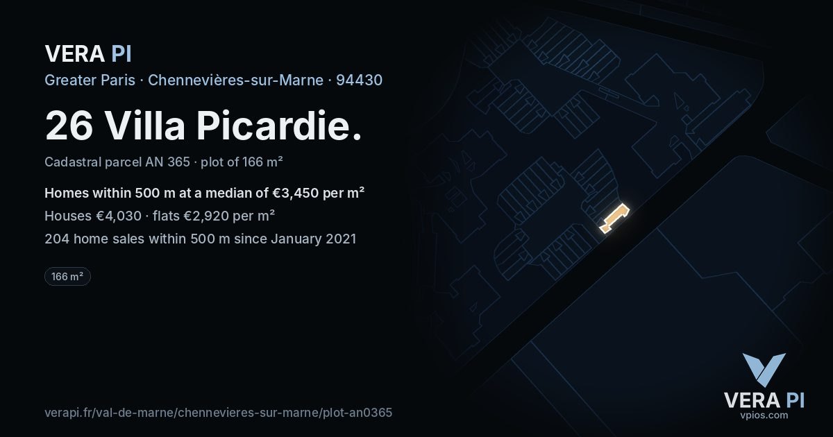 26 Villa Picardie, Chennevières-sur-Marne at night – the plot lit, the parcels around coloured by the prices near them