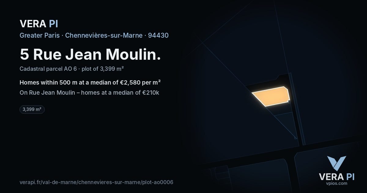 5 Rue Jean Moulin, Chennevières-sur-Marne at night – the plot lit, the parcels around coloured by the prices near them