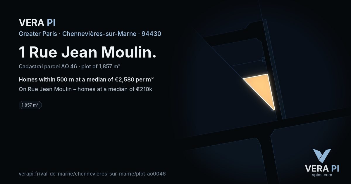 1 Rue Jean Moulin, Chennevières-sur-Marne at night – the plot lit, the parcels around coloured by the prices near them
