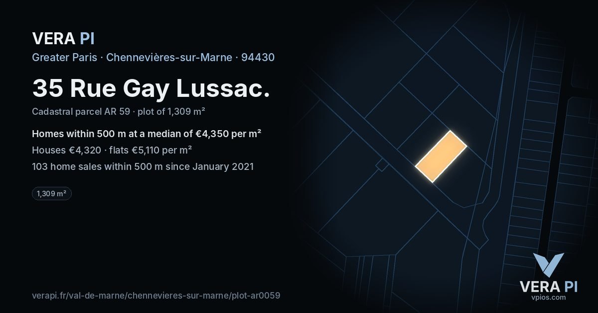 35 Rue Gay Lussac, Chennevières-sur-Marne at night – the plot lit, the parcels around coloured by the prices near them