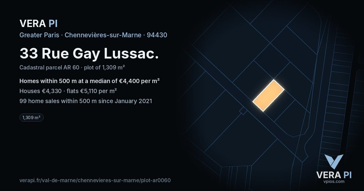 33 Rue Gay Lussac, Chennevières-sur-Marne at night – the plot lit, the parcels around coloured by the prices near them