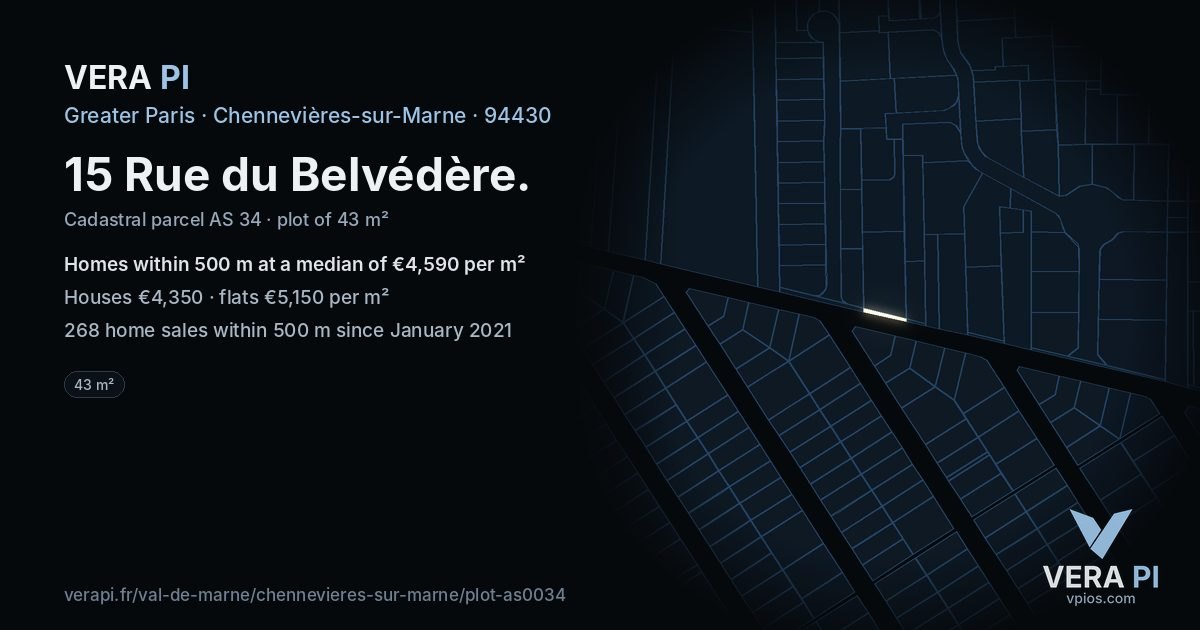 15 Rue du Belvédère, Chennevières-sur-Marne at night – the plot lit, the parcels around coloured by the prices near them
