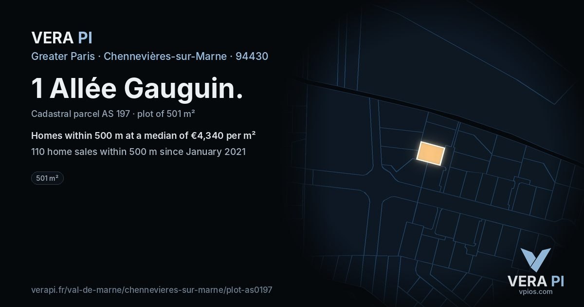 1 Allée Gauguin, Chennevières-sur-Marne at night – the plot lit, the parcels around coloured by the prices near them