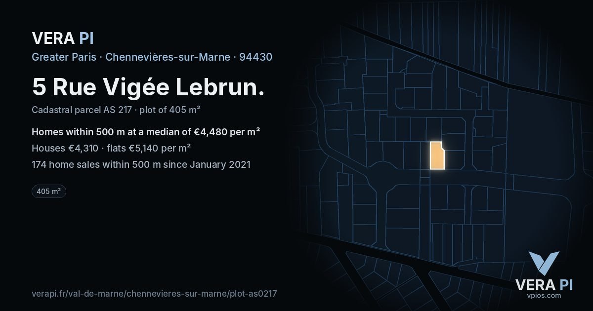 5 Rue Vigée Lebrun, Chennevières-sur-Marne at night – the plot lit, the parcels around coloured by the prices near them