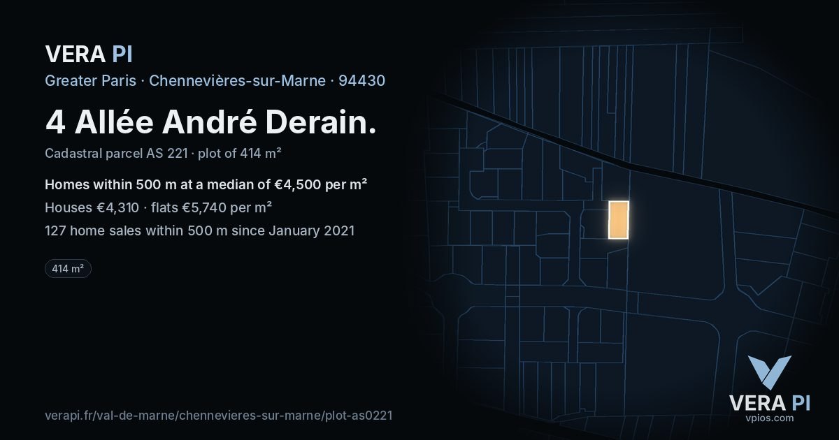 4 Allée André Derain, Chennevières-sur-Marne at night – the plot lit, the parcels around coloured by the prices near them