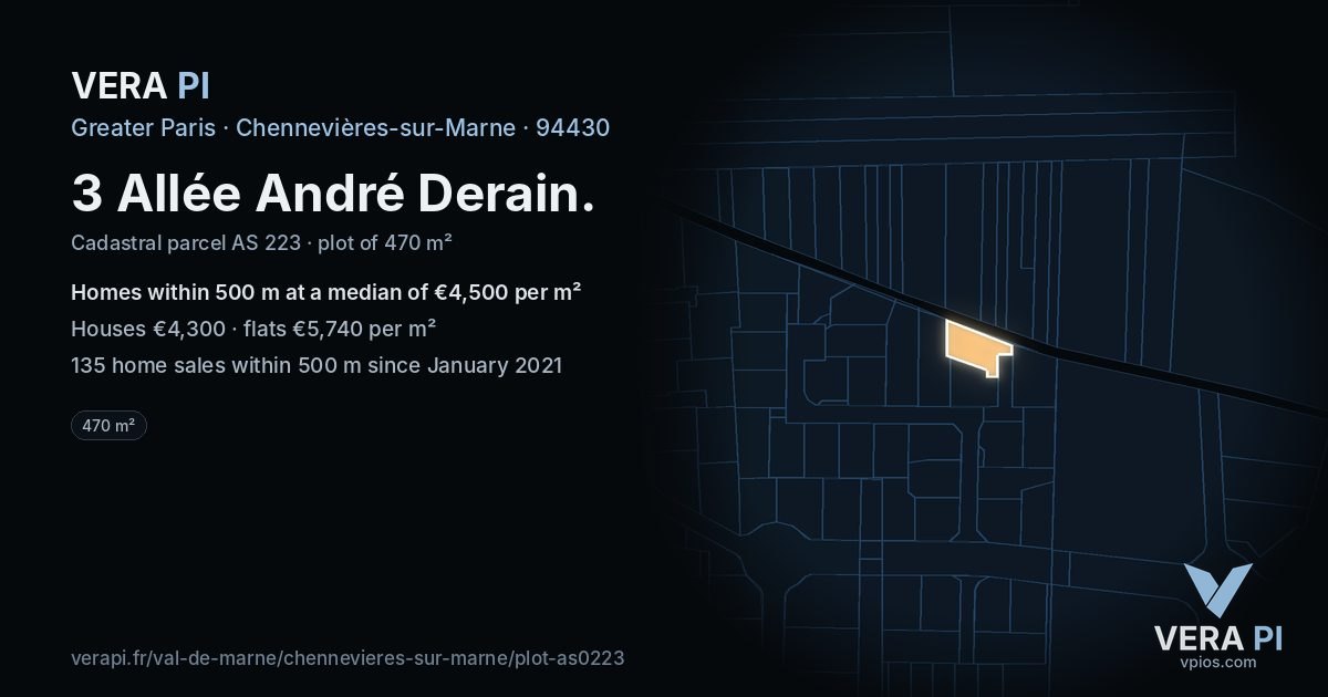 3 Allée André Derain, Chennevières-sur-Marne at night – the plot lit, the parcels around coloured by the prices near them