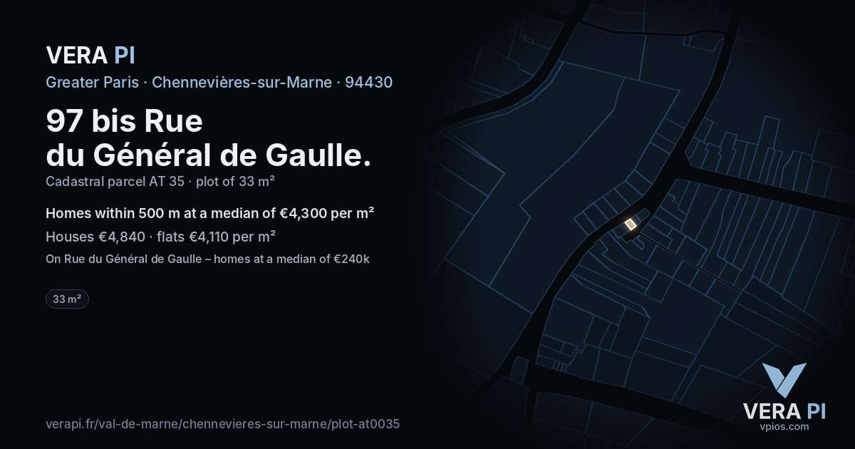 97 bis Rue du Général de Gaulle, Chennevières-sur-Marne at night – the plot lit, the parcels around coloured by the prices near them