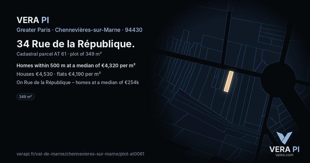 34 Rue de la République, Chennevières-sur-Marne at night – the plot lit, the parcels around coloured by the prices near them