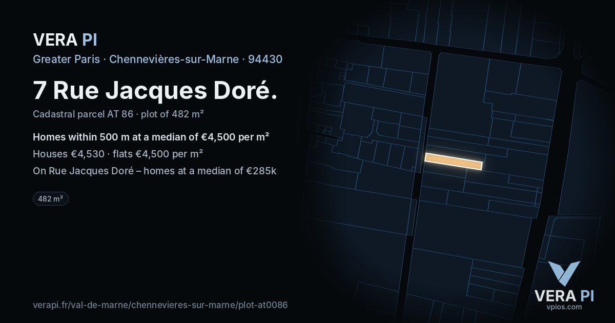 7 Rue Jacques Doré, Chennevières-sur-Marne at night – the plot lit, the parcels around coloured by the prices near them