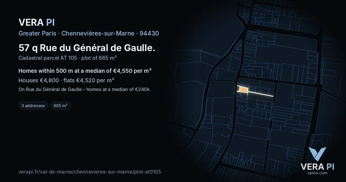 57 q Rue du Général de Gaulle, Chennevières-sur-Marne at night – the plot lit, the parcels around coloured by the prices near them