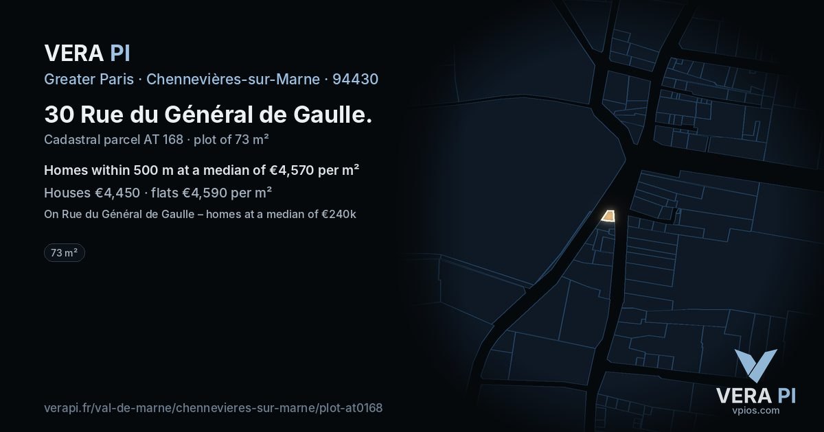 30 Rue du Général de Gaulle, Chennevières-sur-Marne at night – the plot lit, the parcels around coloured by the prices near them