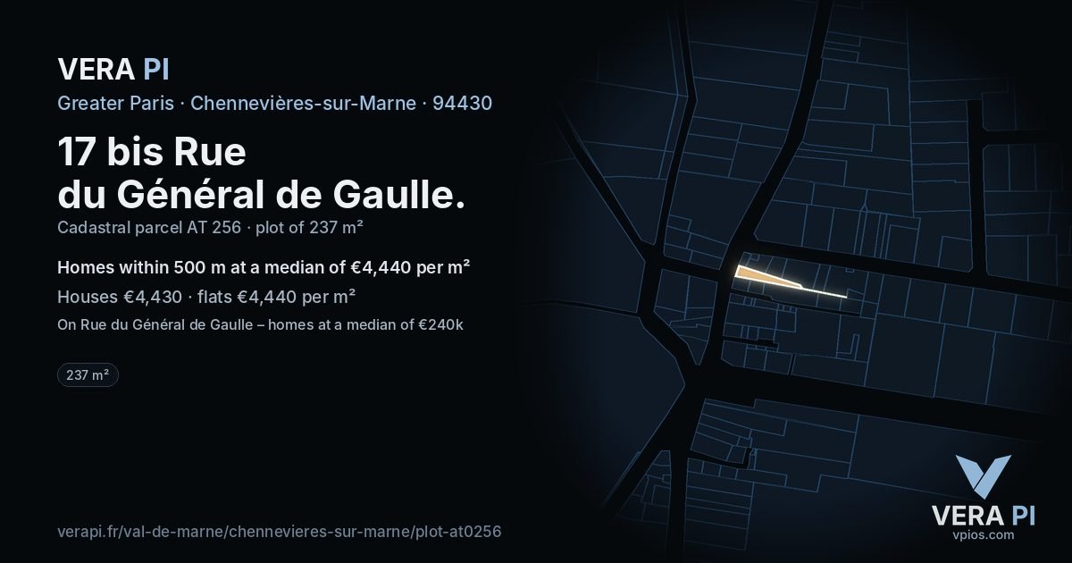 17 bis Rue du Général de Gaulle, Chennevières-sur-Marne at night – the plot lit, the parcels around coloured by the prices near them