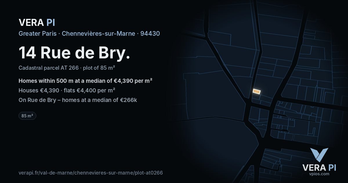 14 Rue de Bry, Chennevières-sur-Marne at night – the plot lit, the parcels around coloured by the prices near them