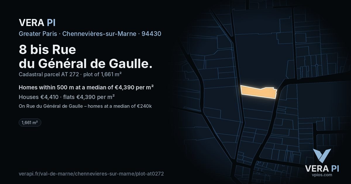 8 bis Rue du Général de Gaulle, Chennevières-sur-Marne at night – the plot lit, the parcels around coloured by the prices near them