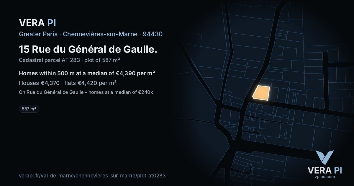 15 Rue du Général de Gaulle, Chennevières-sur-Marne at night – the plot lit, the parcels around coloured by the prices near them