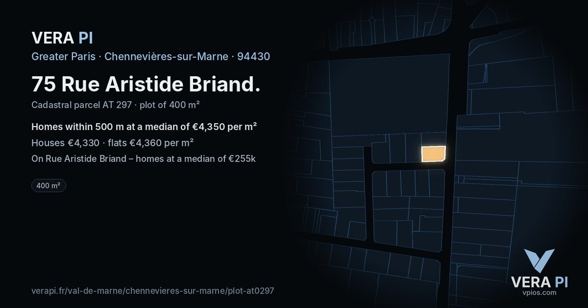 75 Rue Aristide Briand, Chennevières-sur-Marne at night – the plot lit, the parcels around coloured by the prices near them