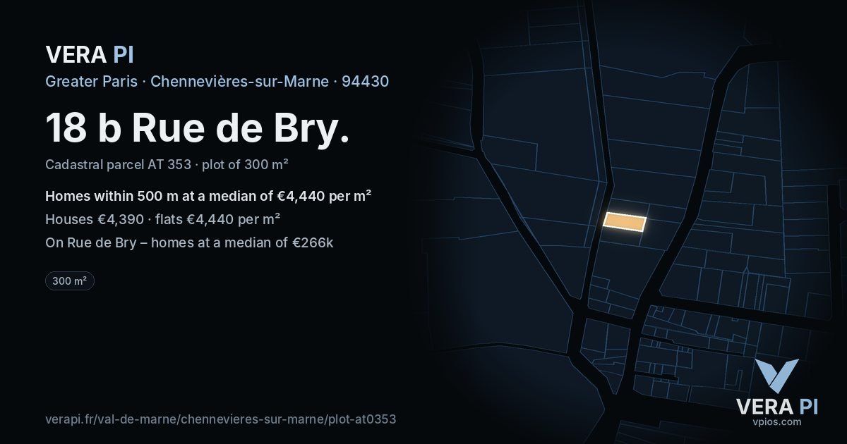 18 b Rue de Bry, Chennevières-sur-Marne at night – the plot lit, the parcels around coloured by the prices near them