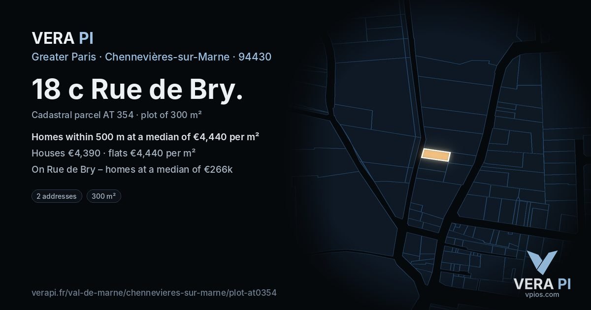 18 c Rue de Bry, Chennevières-sur-Marne at night – the plot lit, the parcels around coloured by the prices near them