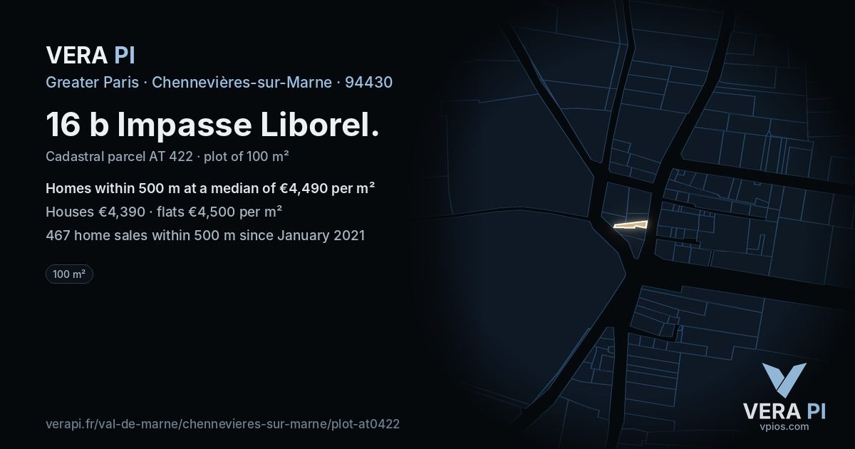 16 b Impasse Liborel, Chennevières-sur-Marne at night – the plot lit, the parcels around coloured by the prices near them