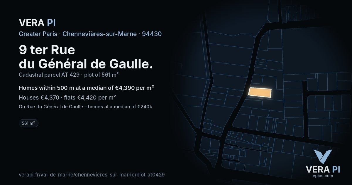 9 ter Rue du Général de Gaulle, Chennevières-sur-Marne at night – the plot lit, the parcels around coloured by the prices near them