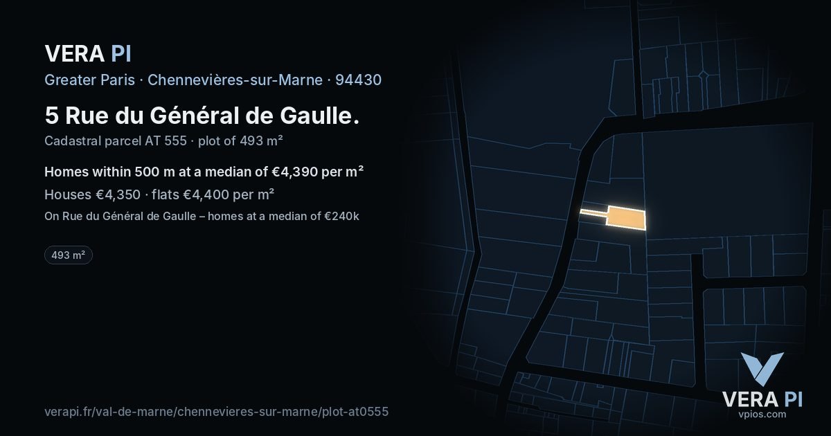 5 Rue du Général de Gaulle, Chennevières-sur-Marne at night – the plot lit, the parcels around coloured by the prices near them