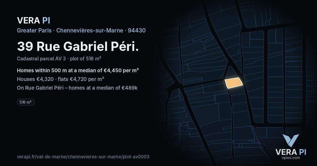 39 Rue Gabriel Péri, Chennevières-sur-Marne at night – the plot lit, the parcels around coloured by the prices near them