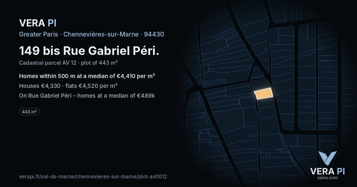 149 bis Rue Gabriel Péri, Chennevières-sur-Marne at night – the plot lit, the parcels around coloured by the prices near them