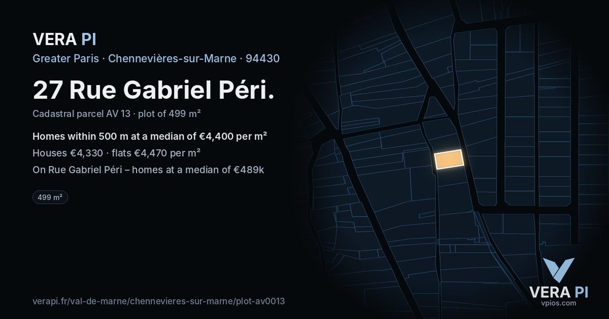 27 Rue Gabriel Péri, Chennevières-sur-Marne at night – the plot lit, the parcels around coloured by the prices near them